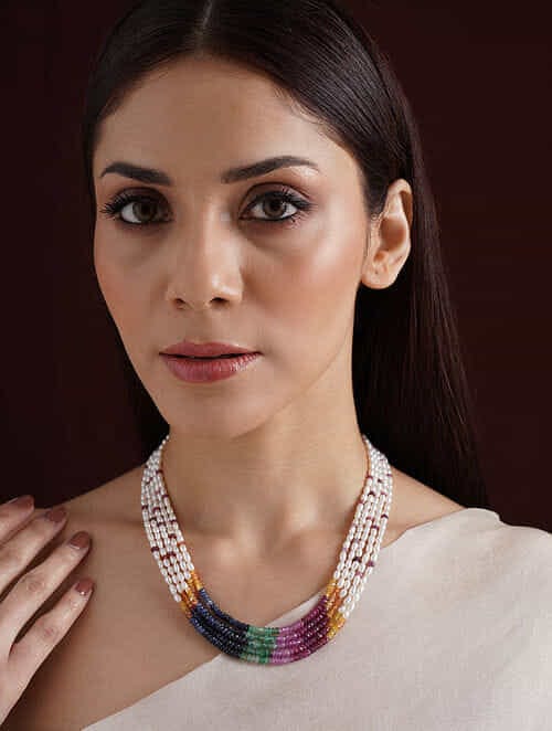 Semi precious stones and pearls Necklace