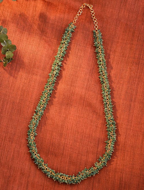 Green Gold Tone Beaded Necklace - Image 2