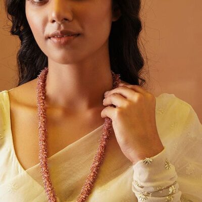 Pink Gold Tone Beaded Necklace