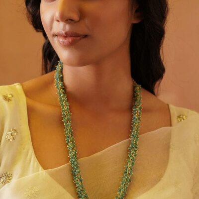 Green Gold Tone Beaded Necklace