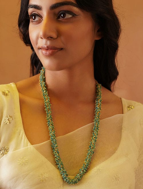 Green Gold Tone Beaded Necklace