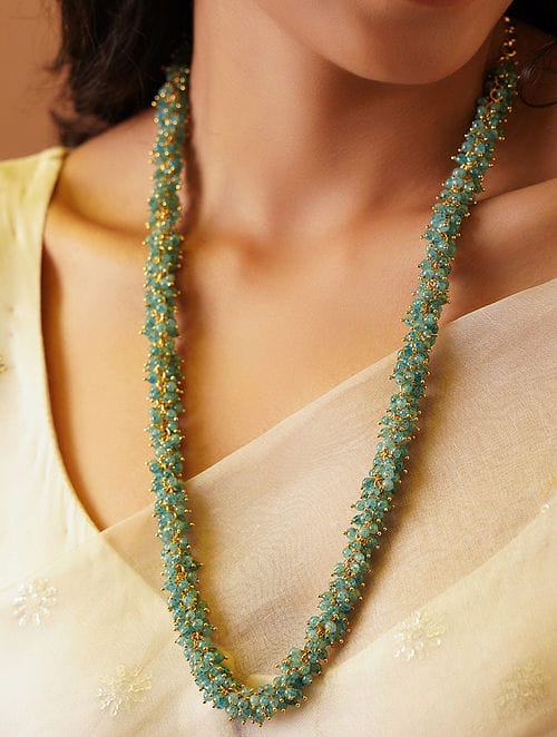 Green Gold Tone Beaded Necklace - Image 4