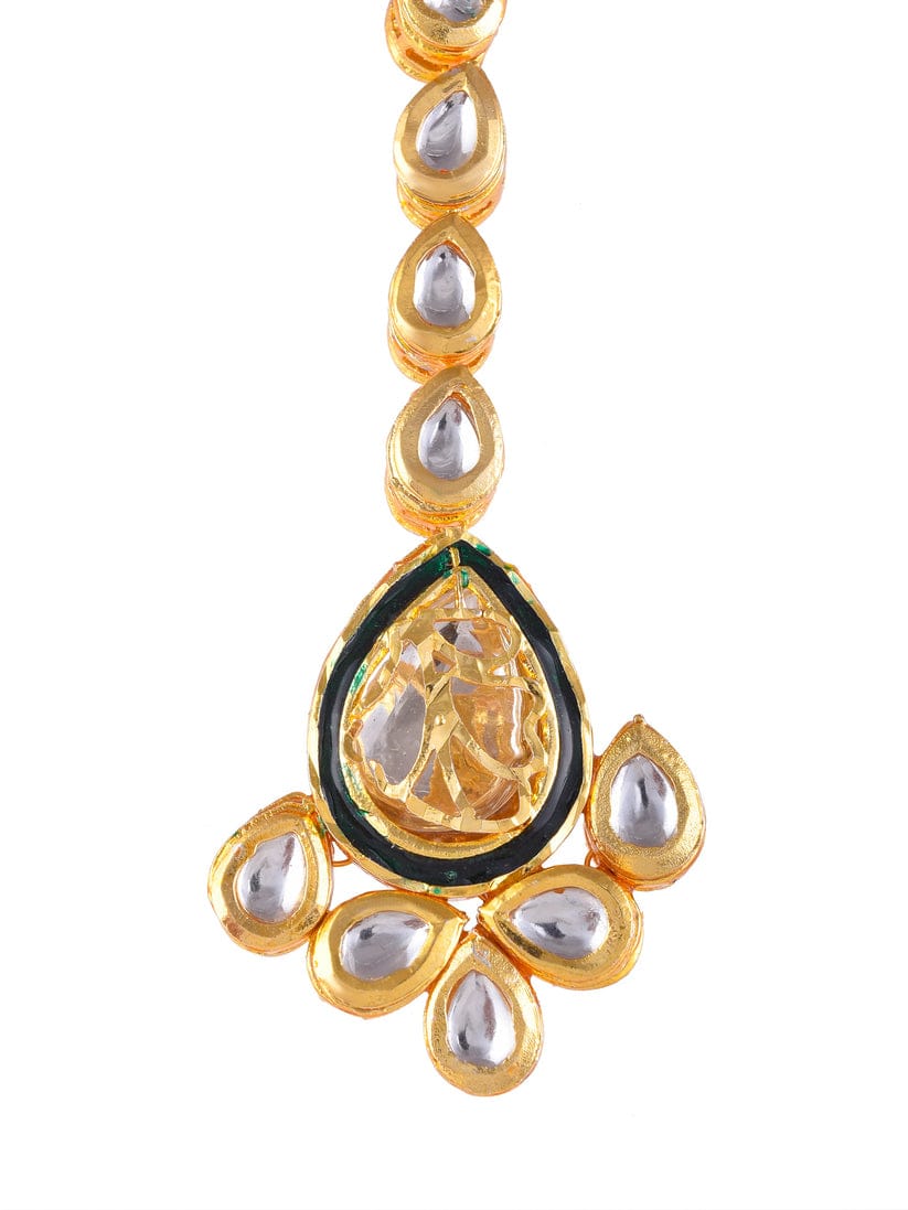 Gold & White Pearls Kundan Mangtika - Image 5