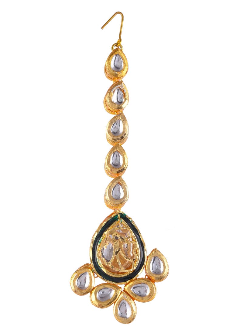 Gold & White Pearls Kundan Mangtika - Image 3