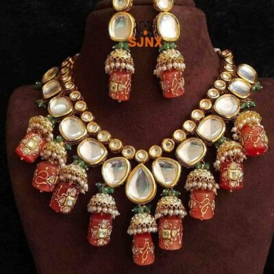 Big Kundan With Jumki Hanging Necklace Set