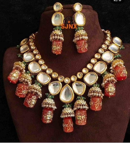 Big Kundan With Jumki Hanging Necklace Set
