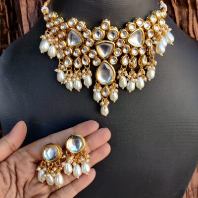 Womens Gold Plated Kundan Stone Designer Necklace Set