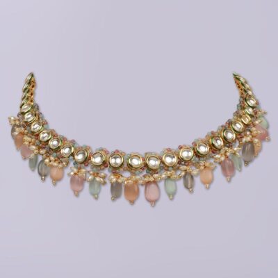 Gold Toned & Multicoloured Gold Plated Choker Necklace