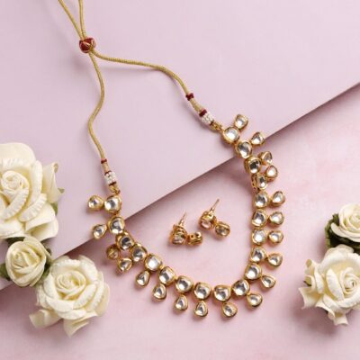 Gold Plated Kundan Necklace With Earring