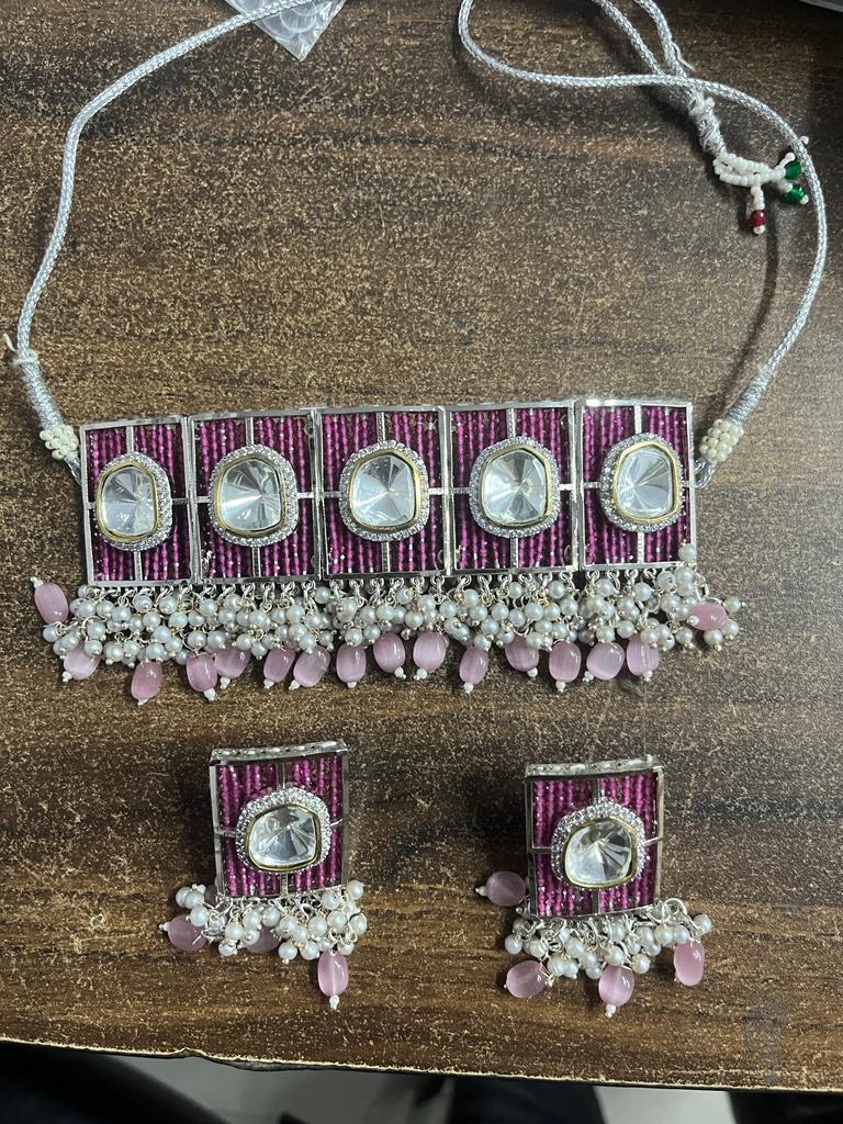 Polki Kundan choker Nacklace With Earrings