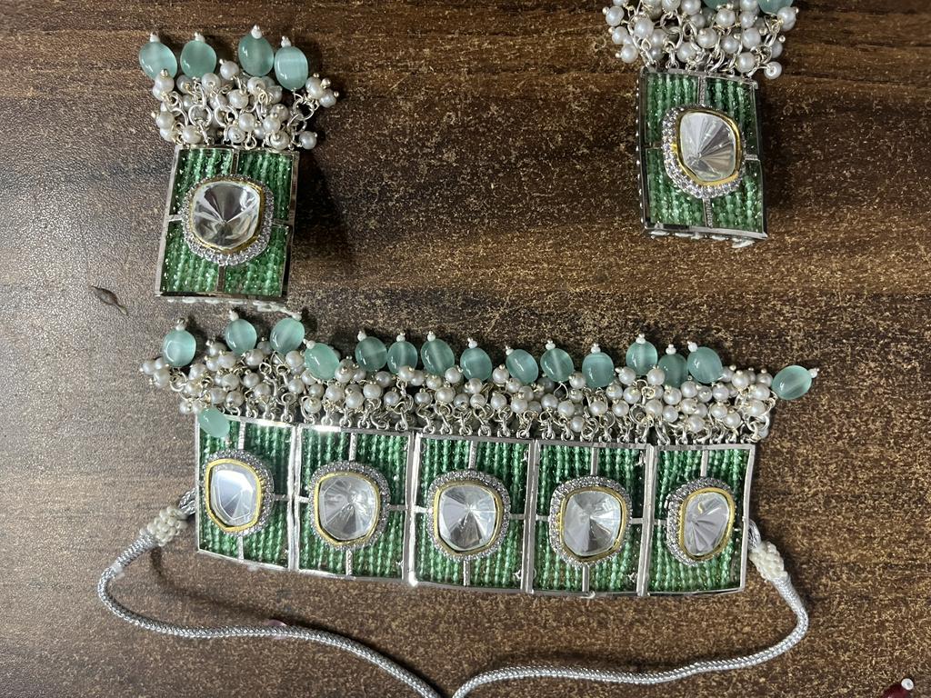 Polki Kundan choker Nacklace With Earrings