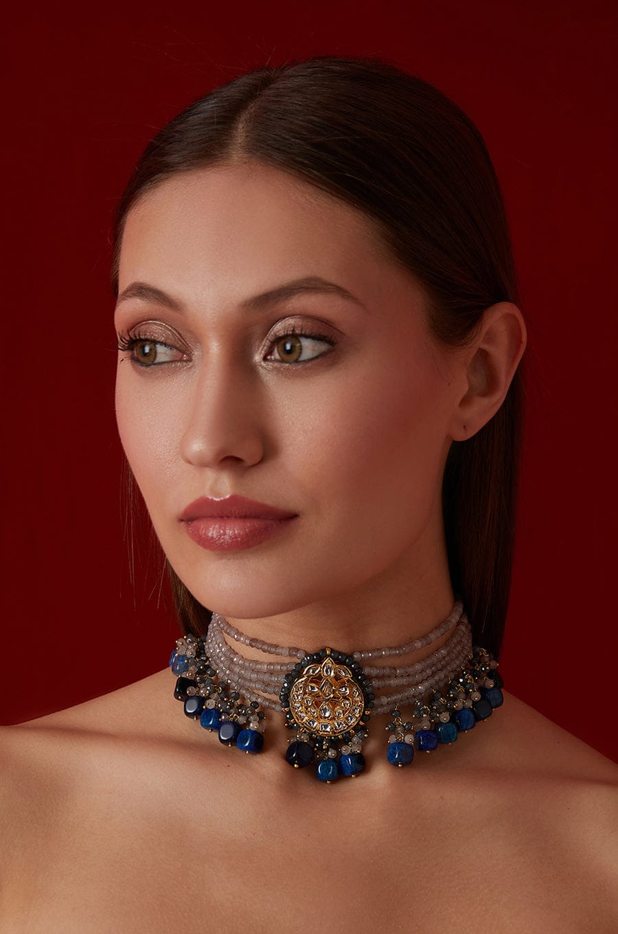 Kundan Choker Necklace With Earrings - Image 2