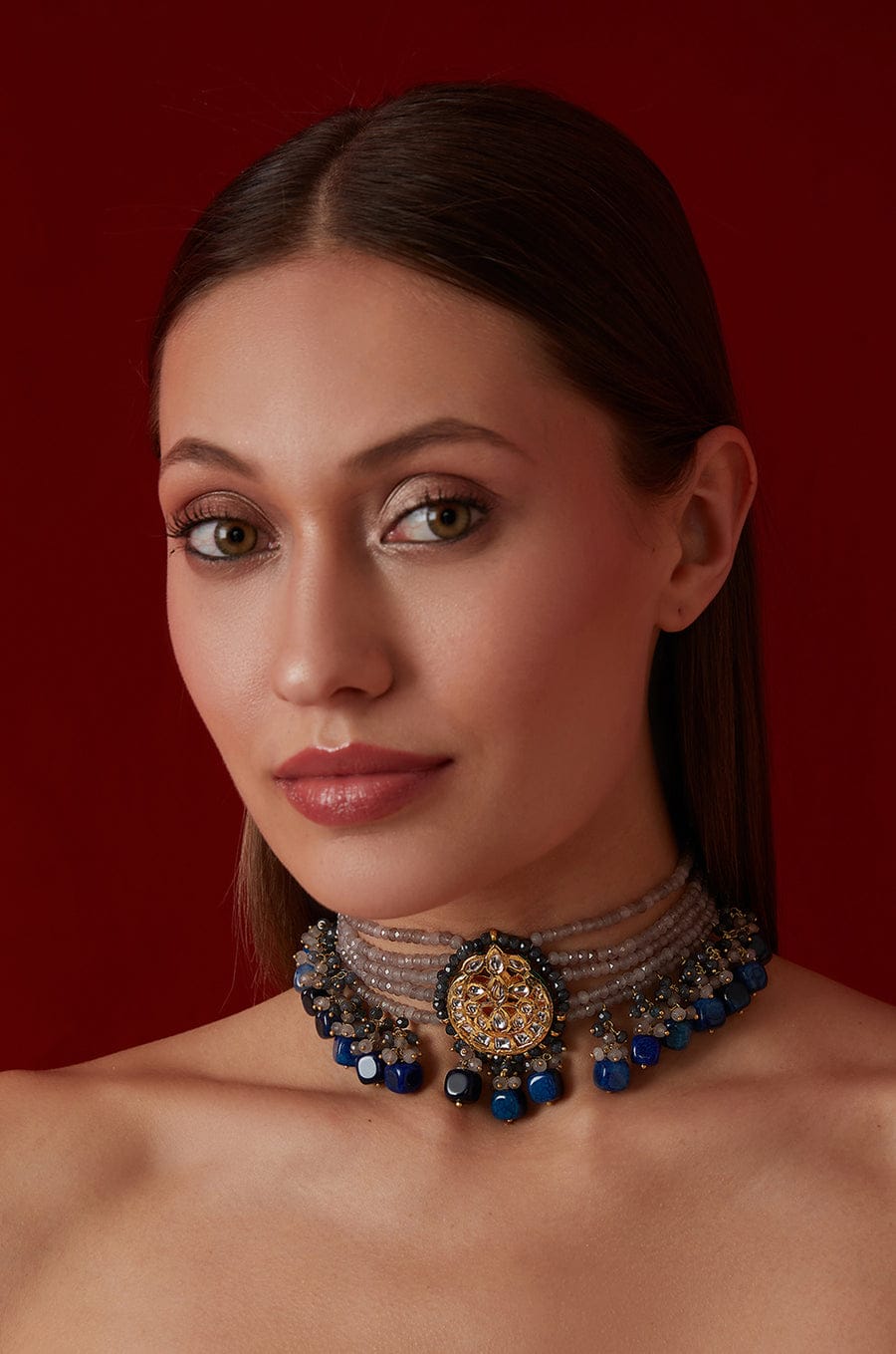 Kundan Choker Necklace With Earrings - Image 3
