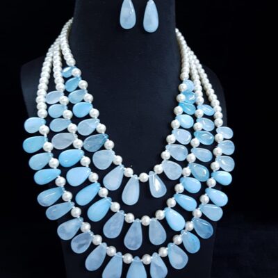 Sky Blue & Pink Color Bridal Mala Jewellery