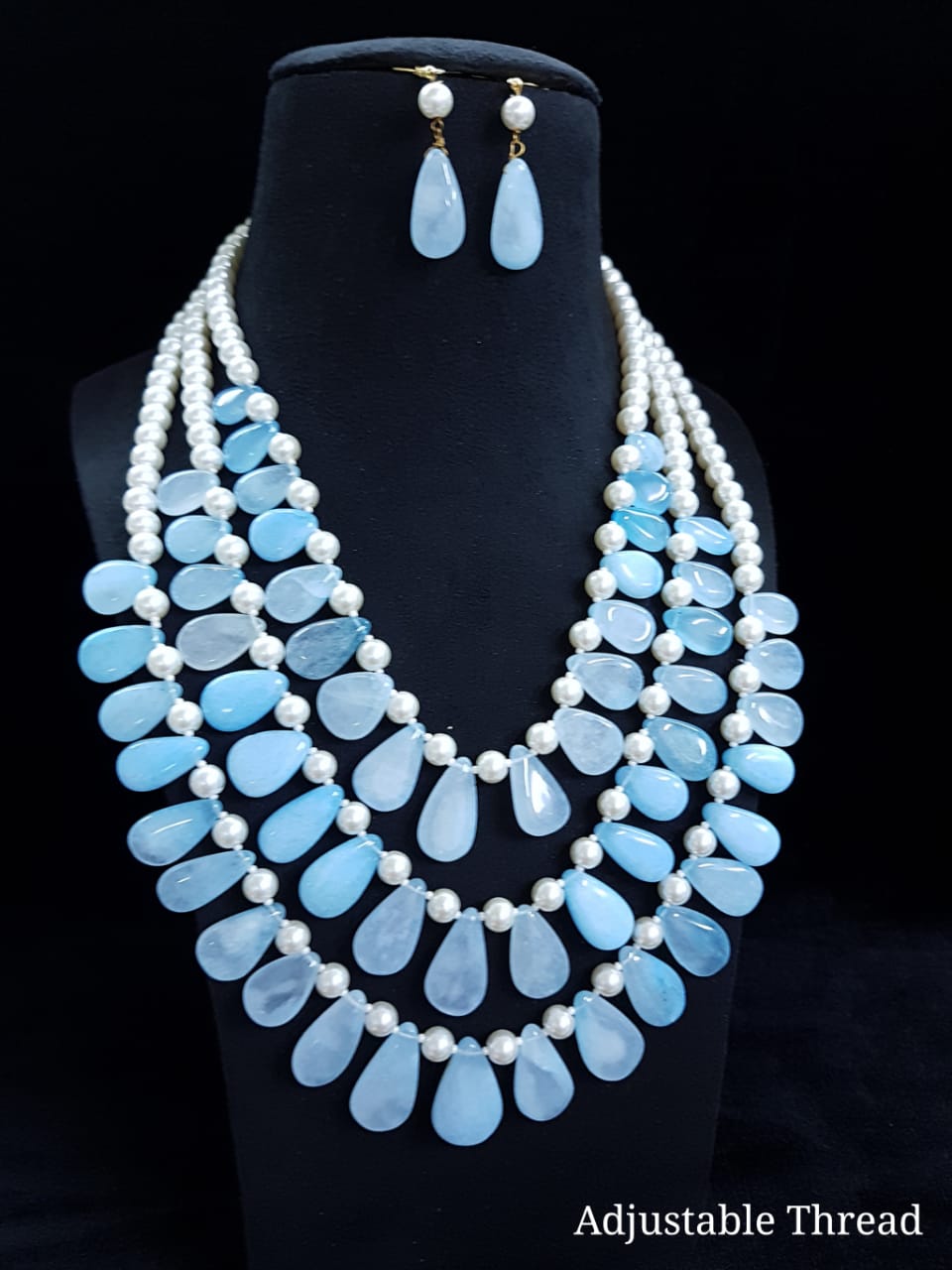 Sky Blue & Pink Color Bridal Mala Jewellery
