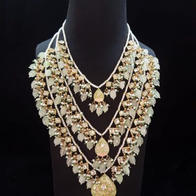 Multi Color Kundan Floral Carved Layered Pendant Necklace
