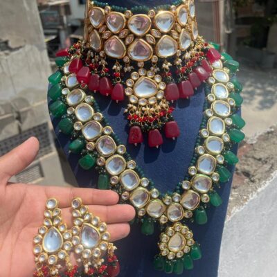 Gold Plated Wedding Jewellery Kundan Choker & Necklace Set For Women