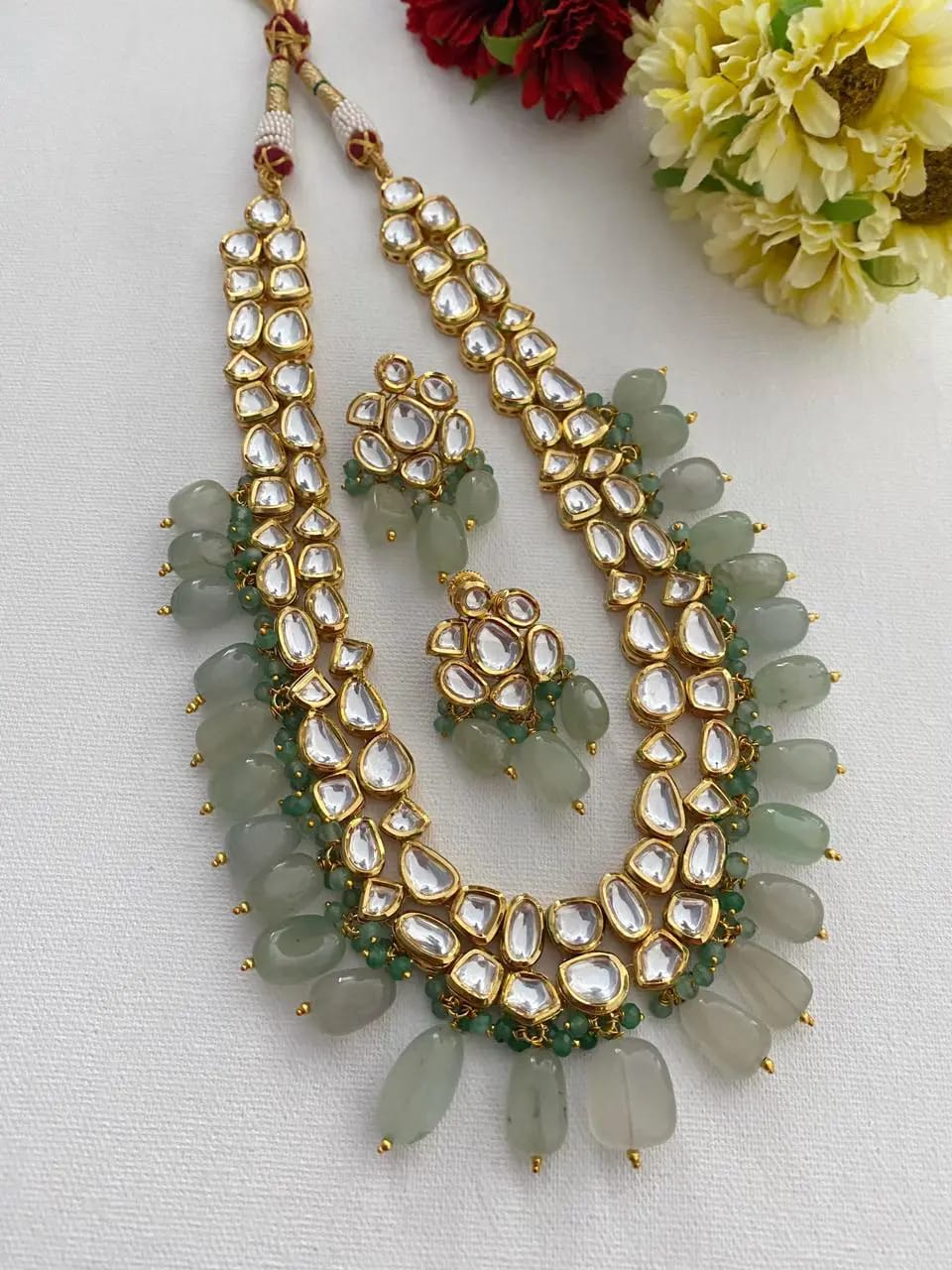 Gold Plated Wedding Jewellery Kundan Necklace Set For Women