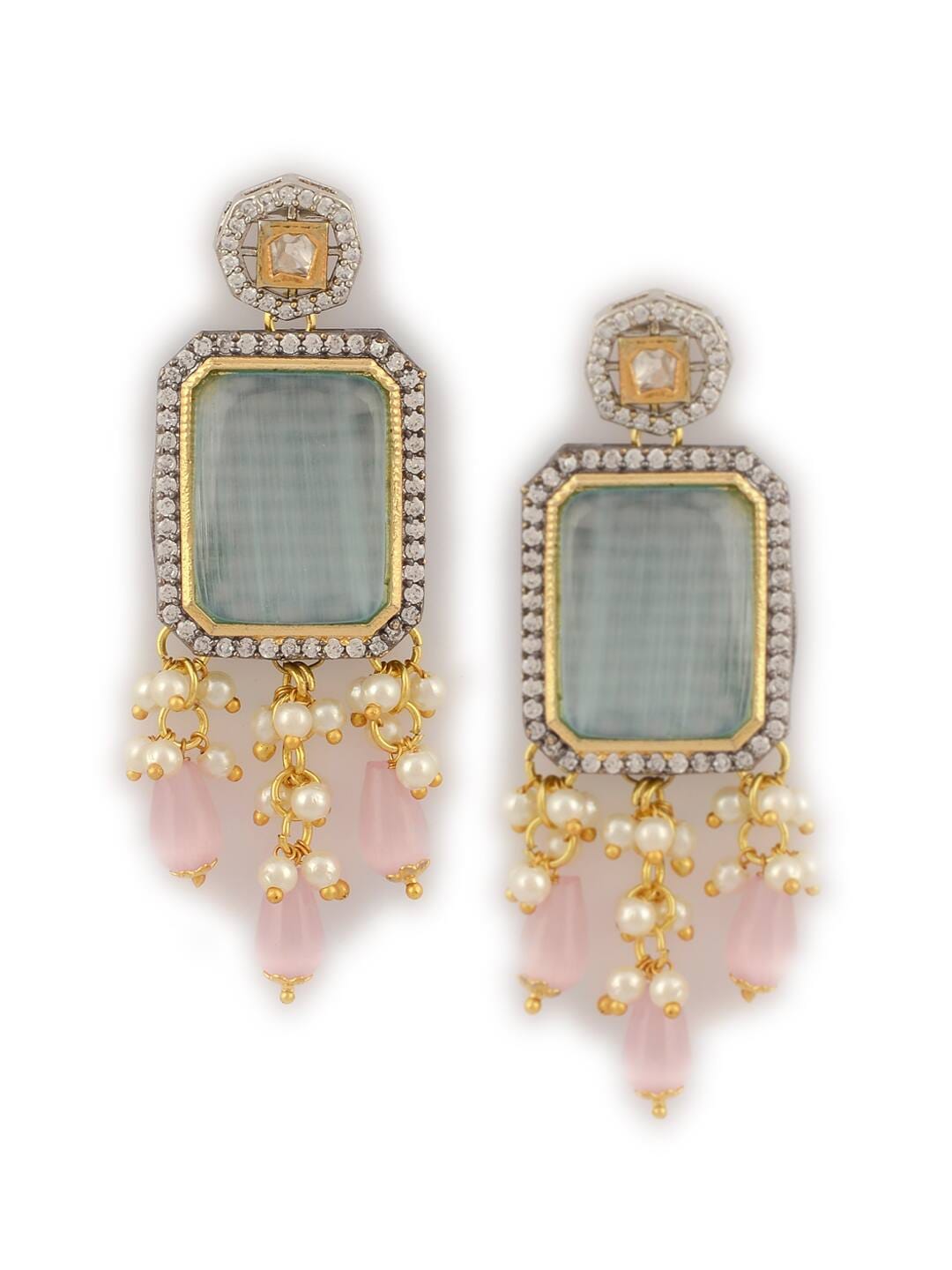 Womens Gold Plated Green Stone Designer Necklace Set - Image 4