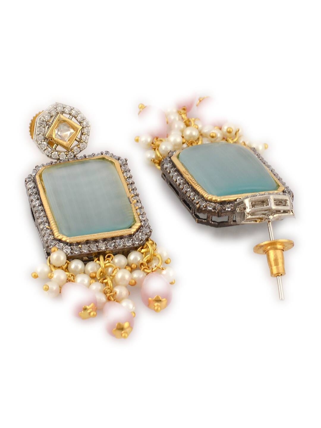 Womens Gold Plated Green Stone Designer Necklace Set - Image 5