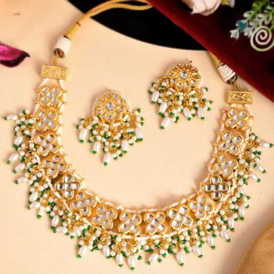 Womens Gold Plated Kundan Stone Designer Necklace Set