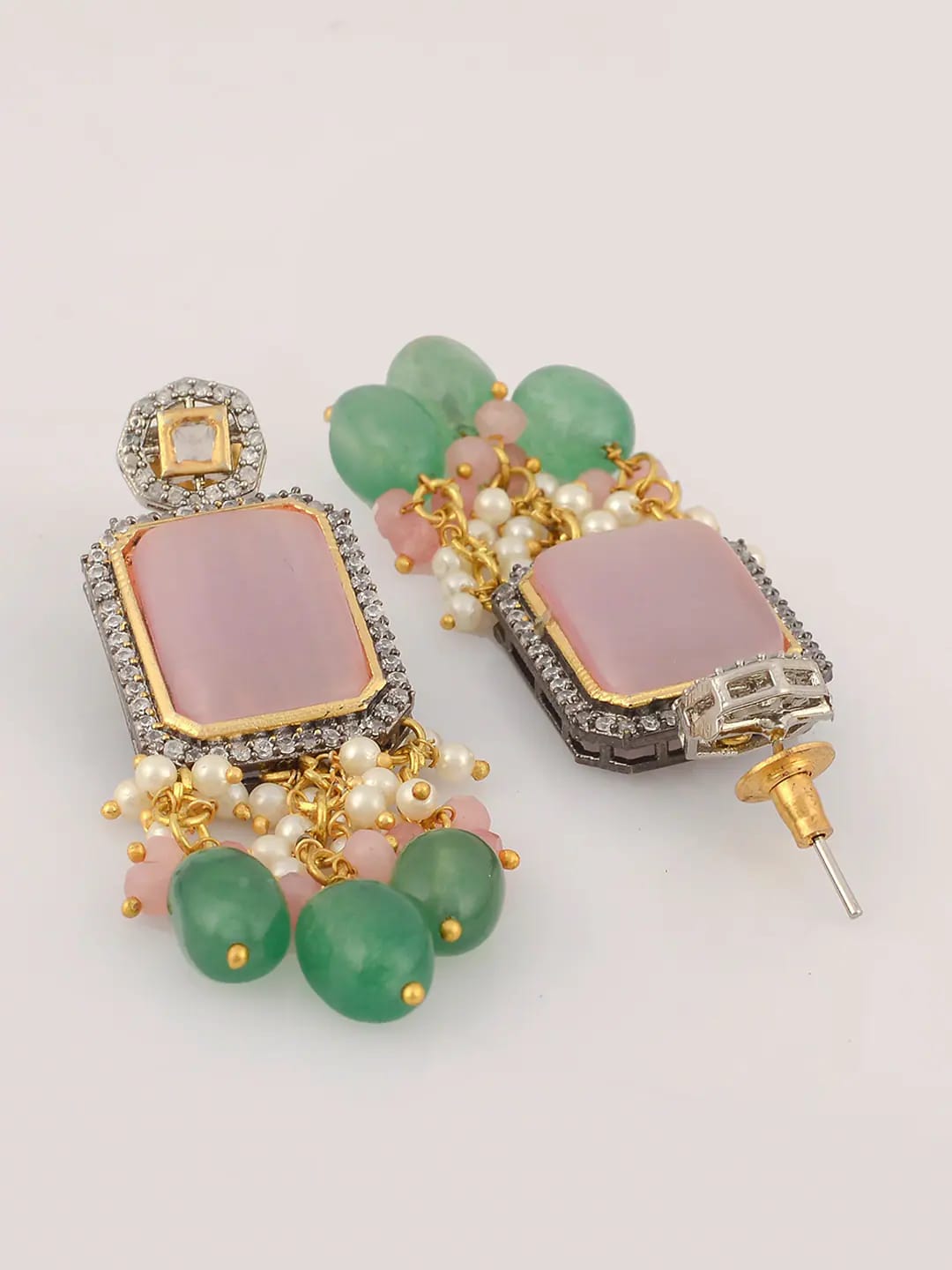 Womens Gold Plated Pink Stone Designer Necklace Set - Image 4