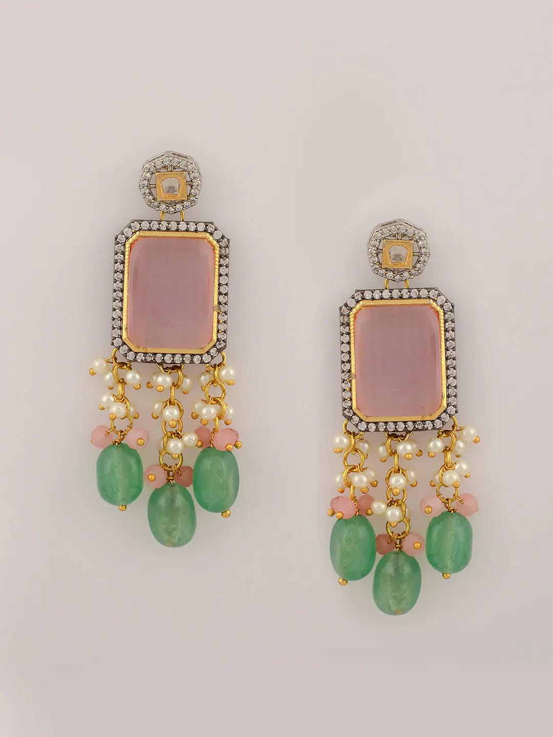 Womens Gold Plated Pink Stone Designer Necklace Set - Image 6