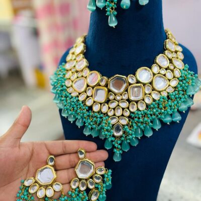 Gold Plated Bridal Jewellery Set With Earrings & Maangtika