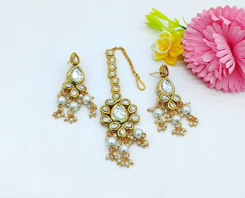 Gold Plated Bride Kundan Necklace Set - Image 7