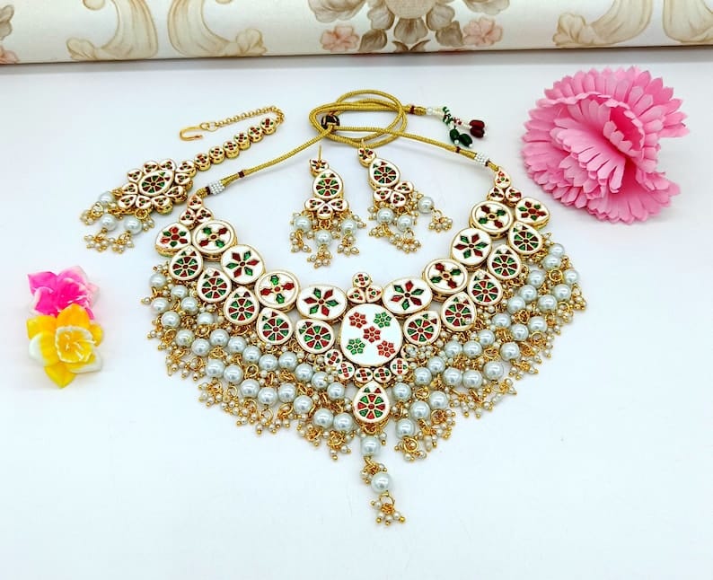 Gold Plated Bride Kundan Necklace Set - Image 2