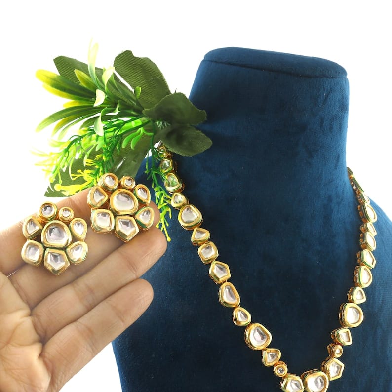 Gold Plated Kundan Necklace Set - Image 2