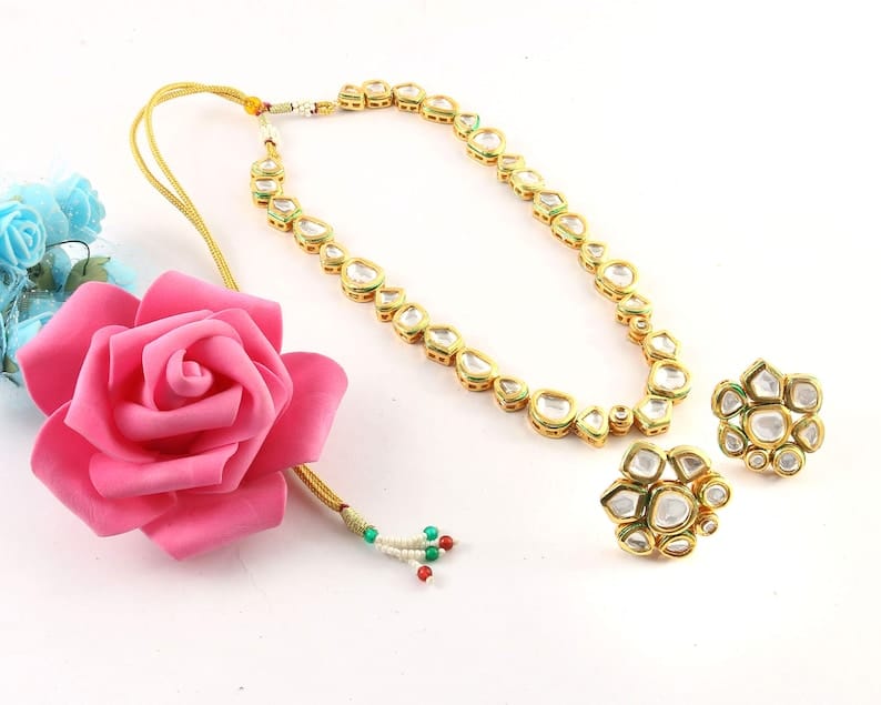 Gold Plated Kundan Necklace Set - Image 3