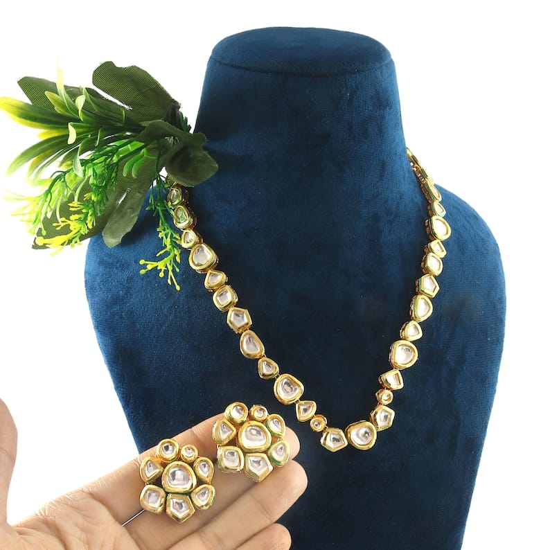 Gold Plated Kundan Necklace Set - Image 4