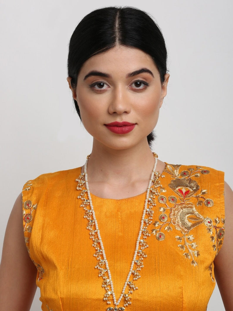 Long Kundan Pearl bead Necklace - Image 2