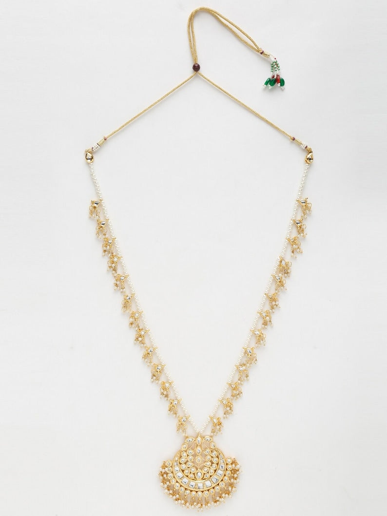 Long Kundan Pearl bead Necklace - Image 3