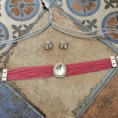 Victorian Uncut Polki Faux Diamond Necklace set