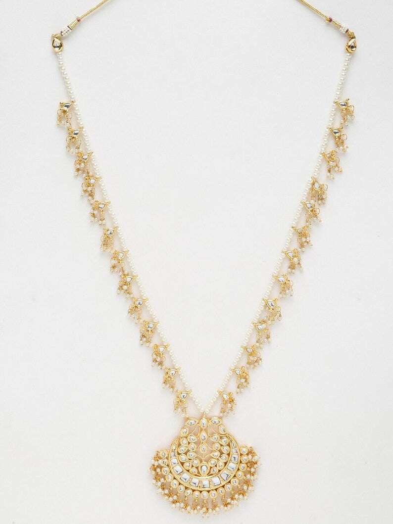 Long Kundan Pearl bead Necklace - Image 4