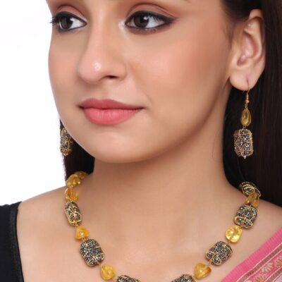 Gold Finish Zircon & Beaded Mala Set