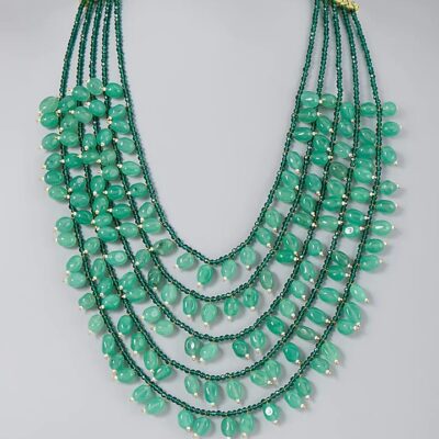 Green Stones & Pearls Long Necklace