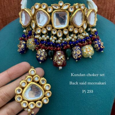 Gold Plated Kundan Polki Choker Necklace Set