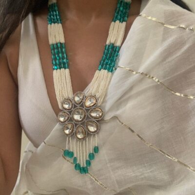 Polki Pearl Long Necklace & Earring Set