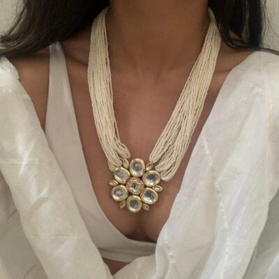 Polki Pearl Long Necklace & Earring Set