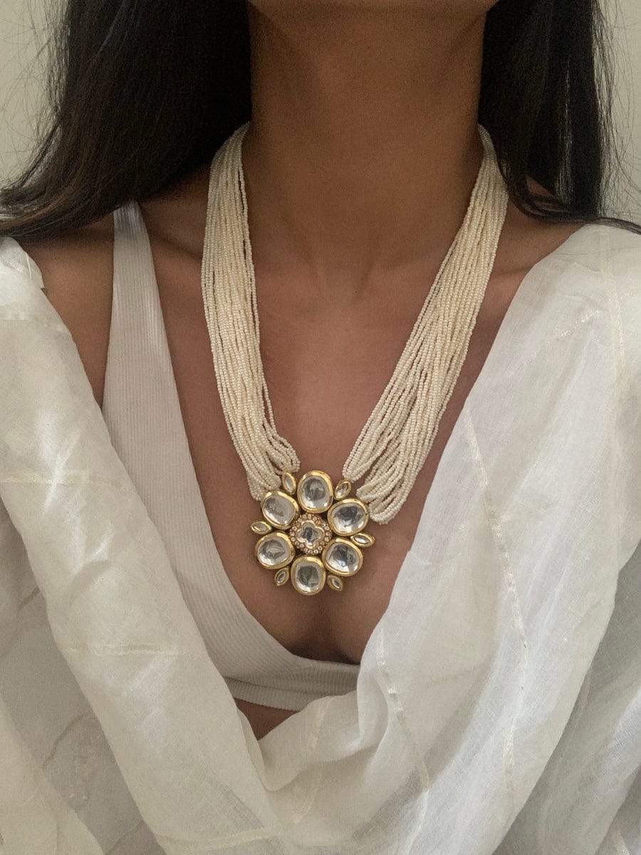 Polki Pearl Long Necklace & Earring Set