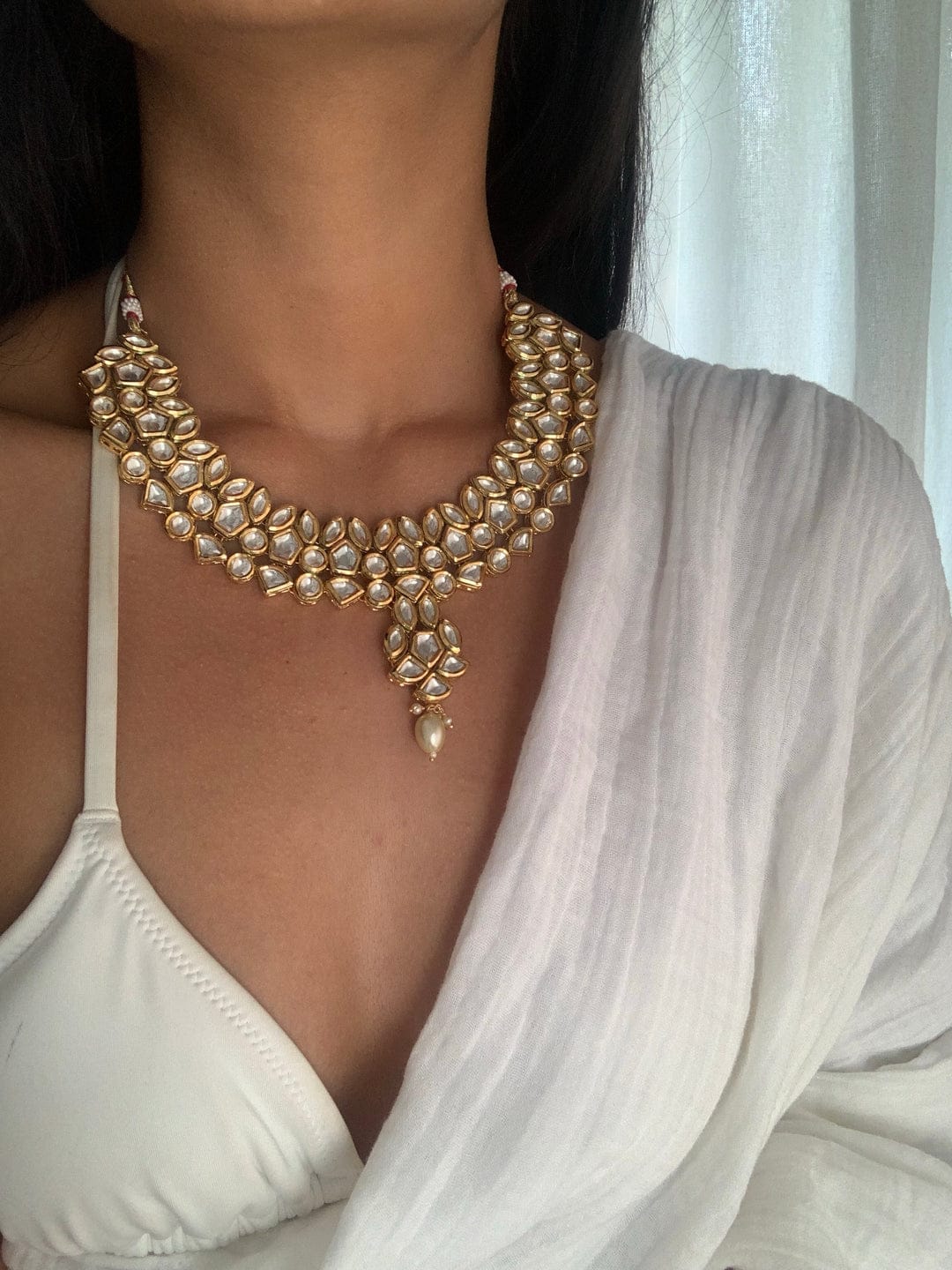 Kundan Pearl Long Necklace & Earring Set