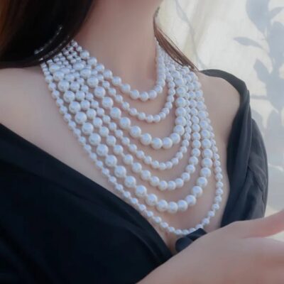 Cream White Long Mala Embellished With Uncut Pearls