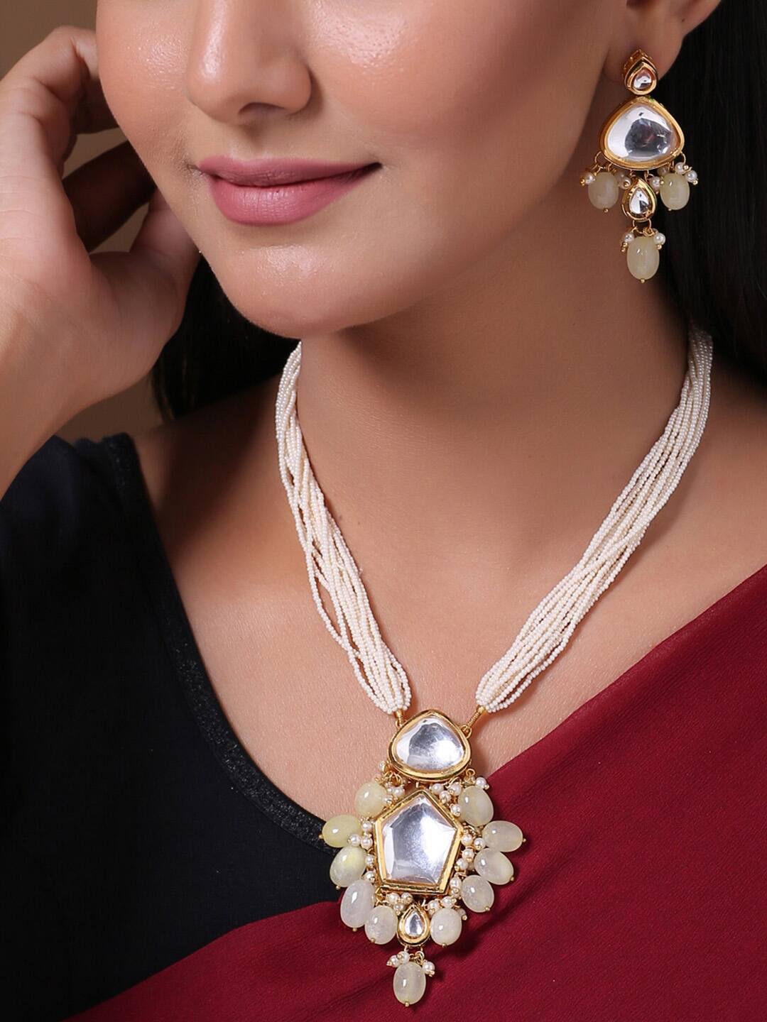 Gold-Plated Kundan Stone & Pearl Necklace