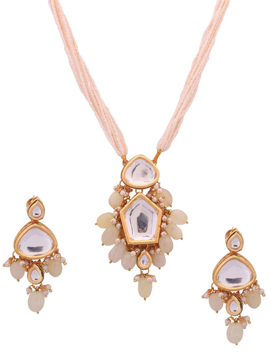 Gold-Plated Kundan Stone & Pearl Necklace - Image 3