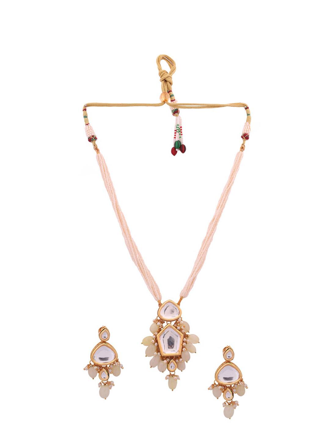 Gold-Plated Kundan Stone & Pearl Necklace - Image 4