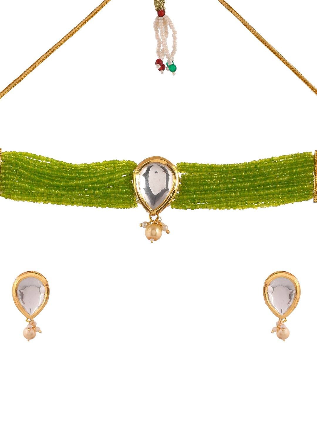 Gold-Plated Green White Polki Stone Beaded Jewellery - Image 4