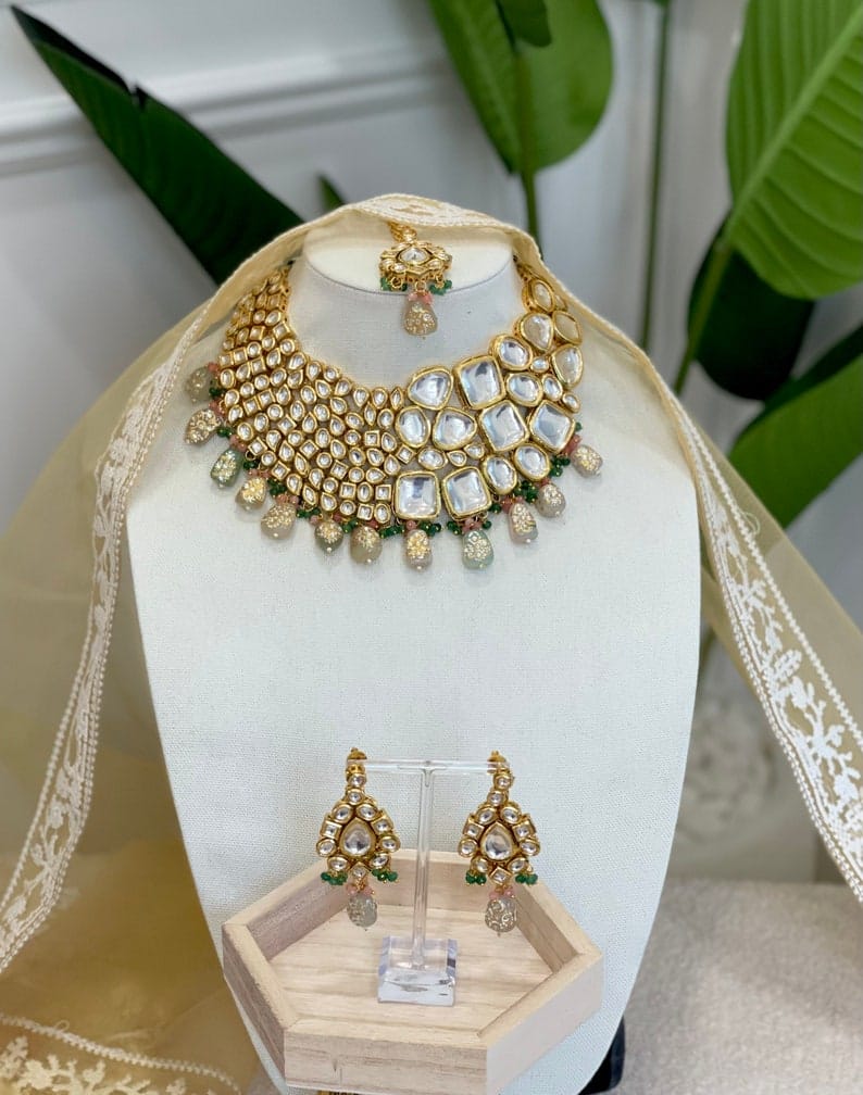 Heavy Meenakari Jadau Kundan Handmade Kundan Bridal Choker set - Image 6